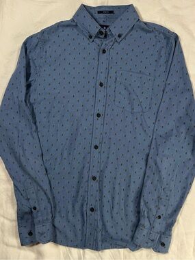 Ben Sherman Stretch Button Down Shirt Small Blue Geometric Print Mod